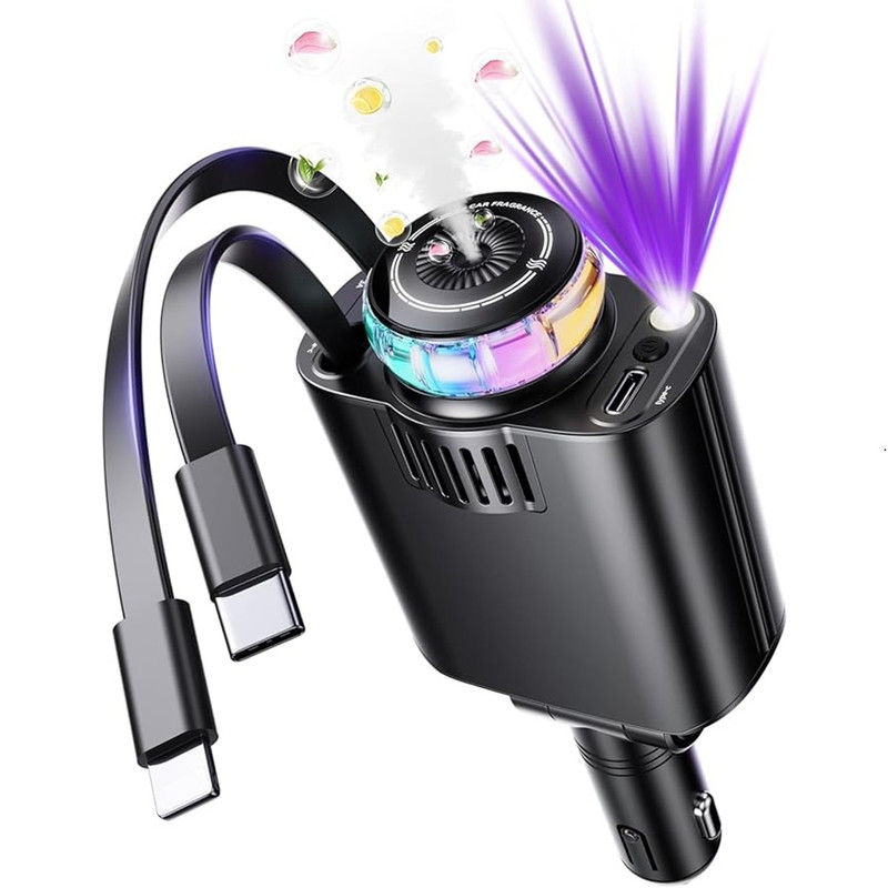 شارژر فندکی ماشین با کابل جمع شونده لیزرکهکشانی خوش بو کننده هوشمند STARKIGHT CAR CHARGER مدل D1 W&O